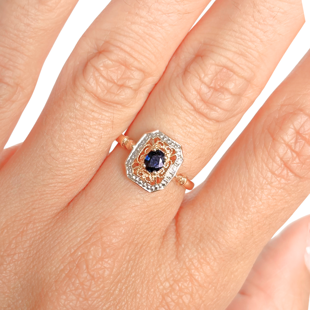 Bague Vintage Art Nouveau - Or Jaune 750 & Saphir