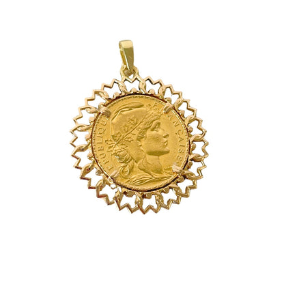 Pendentif Pièce - Or Jaune 750 & Pièce 20 Francs Marianne Coq
