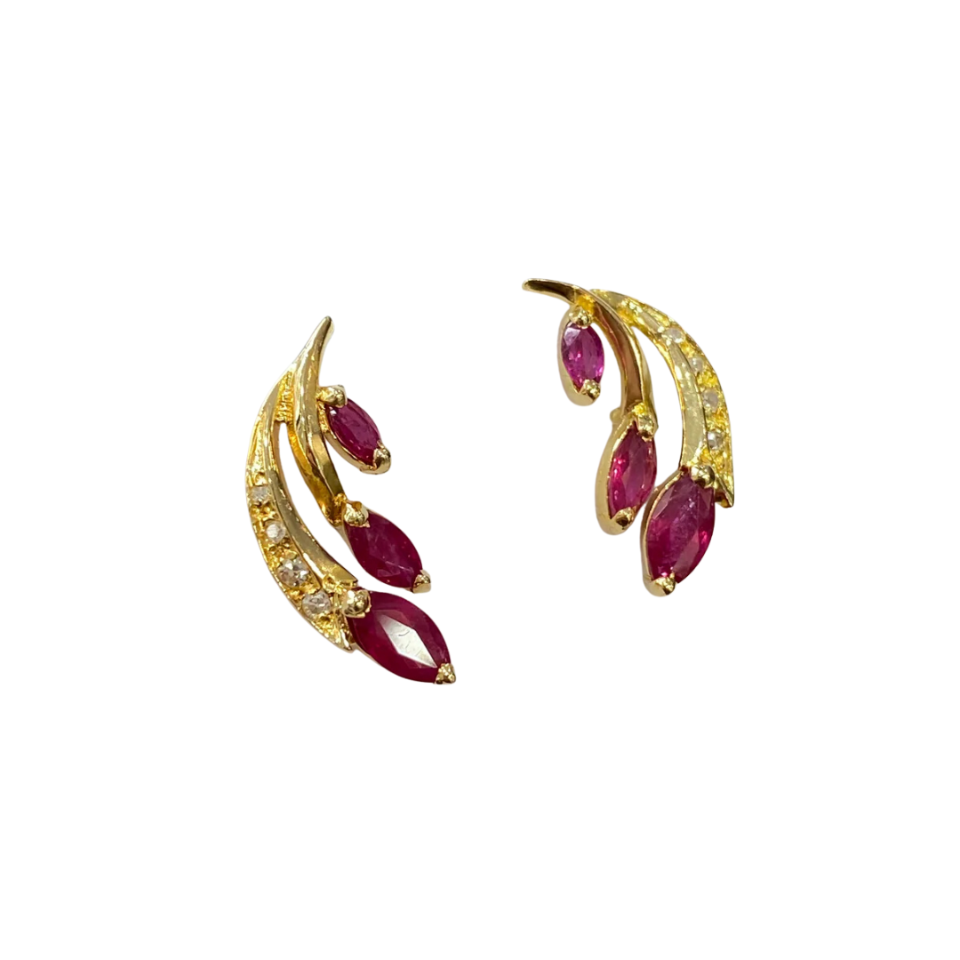 Boucles D'oreilles - Or Jaune 750 & Rubis