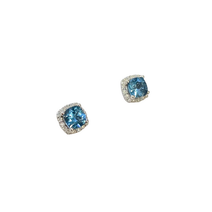 Boucles D'oreilles Puces - Or Blanc 750 Topazes & Diamants