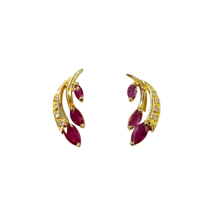 Boucles D'oreilles - Or Jaune 750 & Rubis
