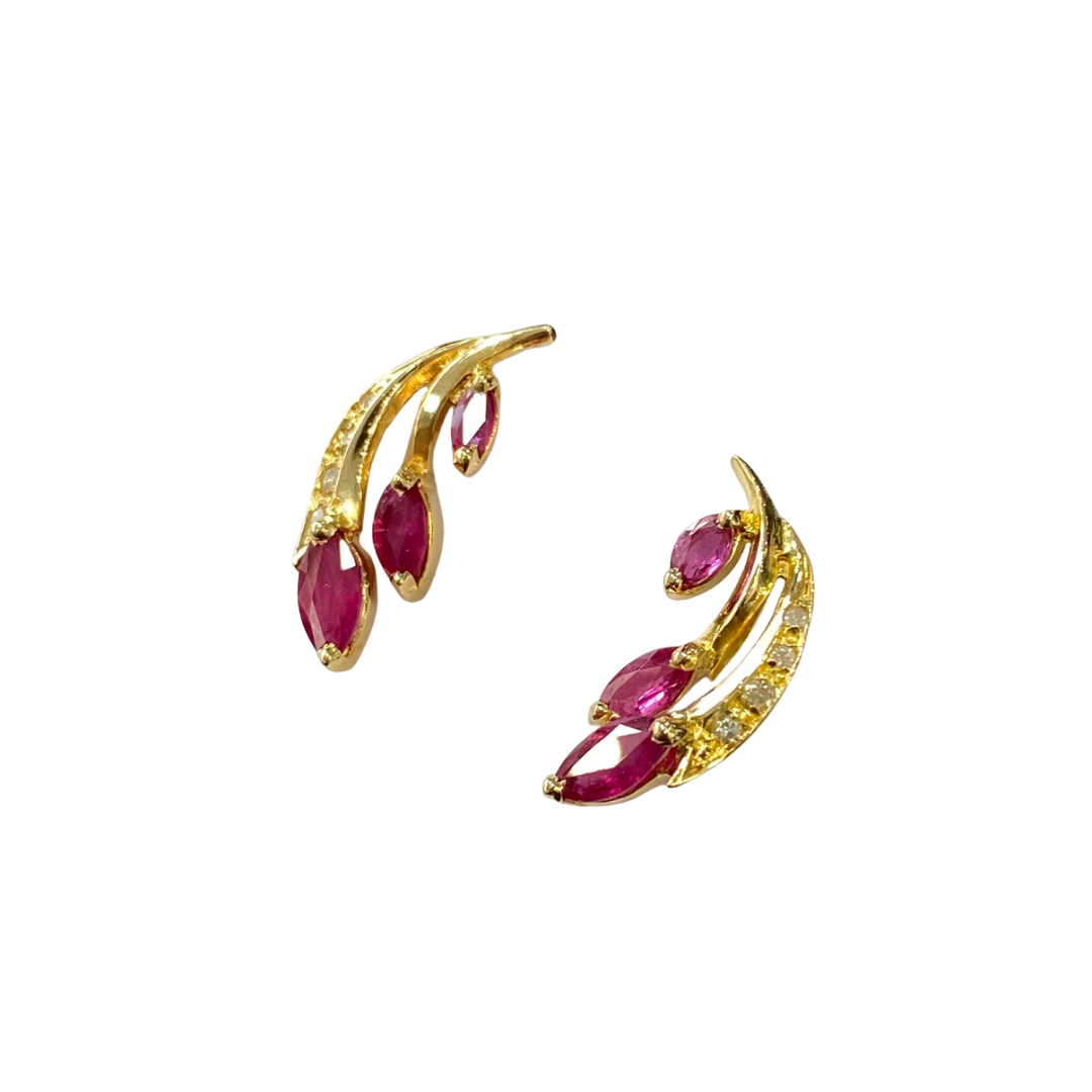 Boucles D'oreilles - Or Jaune 750 & Rubis