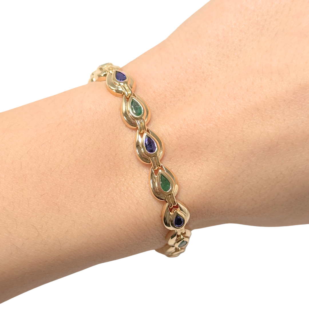 Bracelet Gouttes - Or Jaune 750 Saphirs & Émeraudes