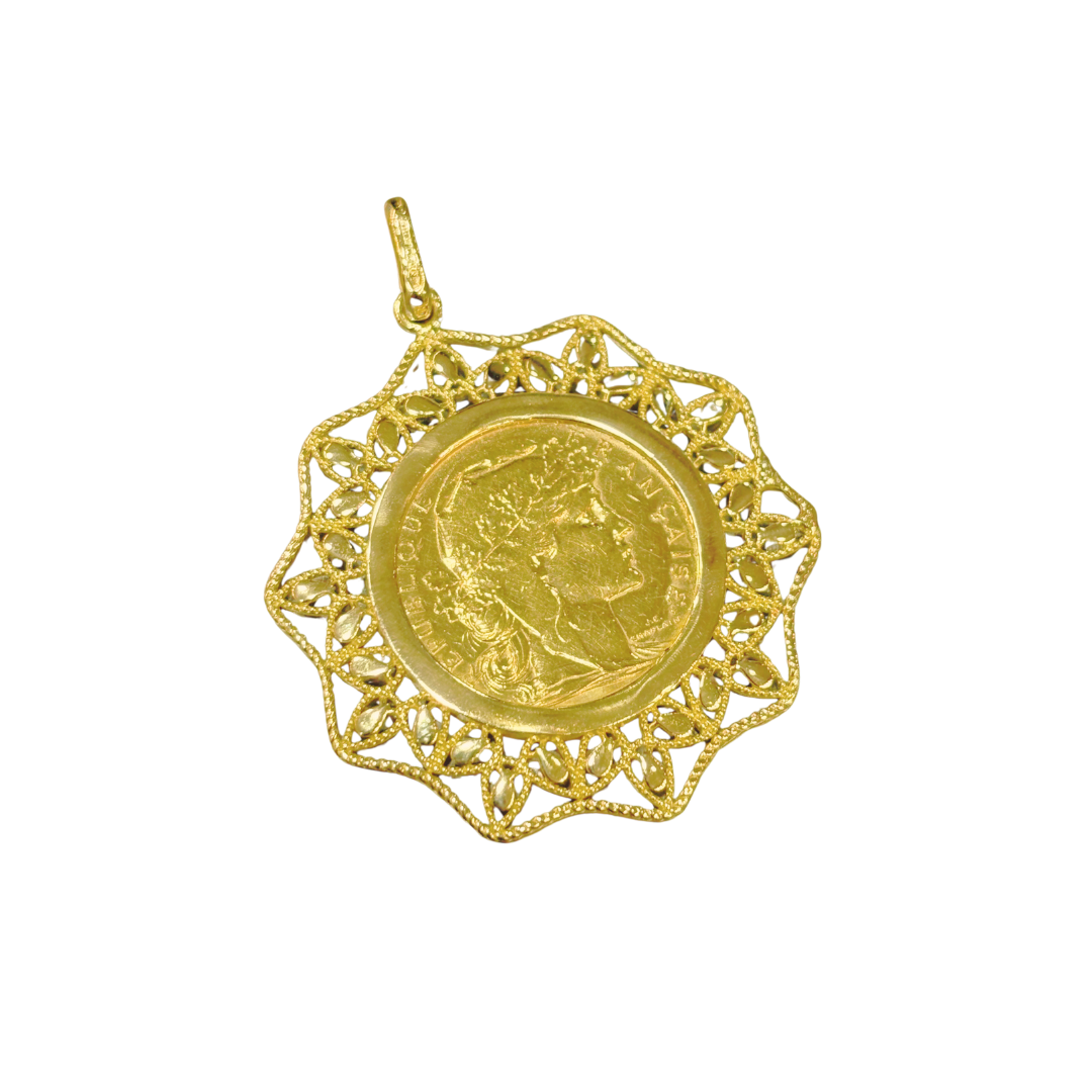 Pendentif Pièce - Or Jaune 750 & Pièce 20 Francs Marianne Coq
