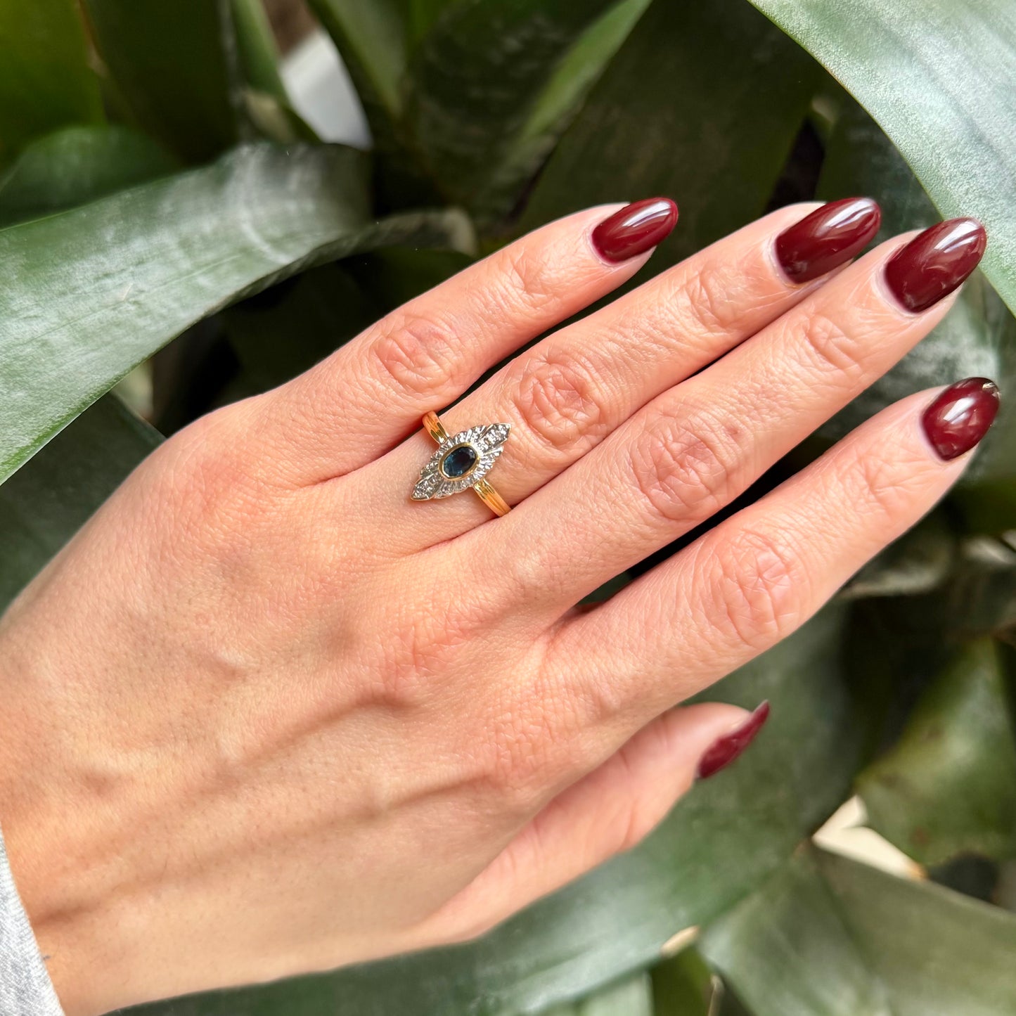 Bague Marquise Vintage - Or Jaune 750 Saphir & Diamants