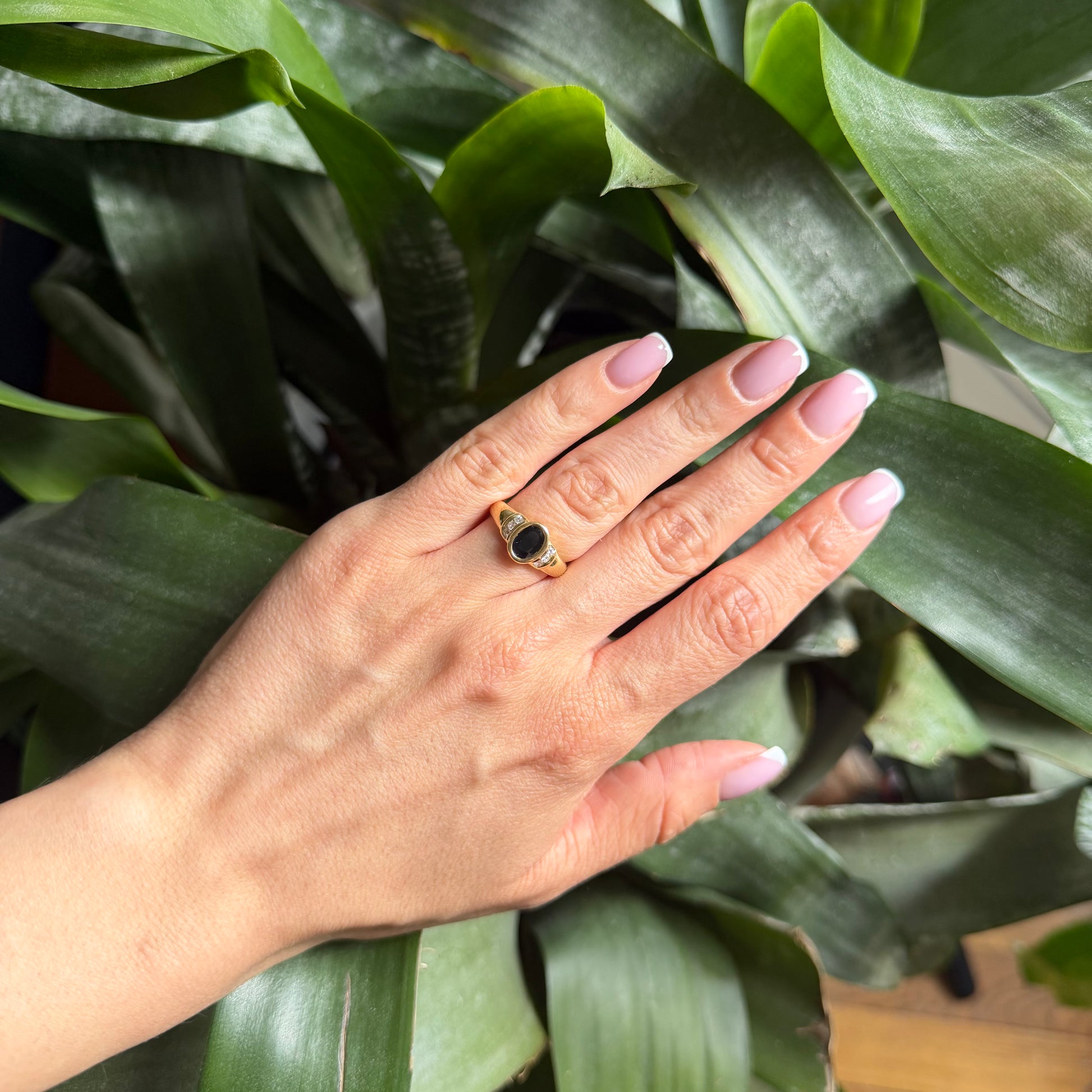 Bague Jonc- Or Jaune 750 Saphir & Diamants