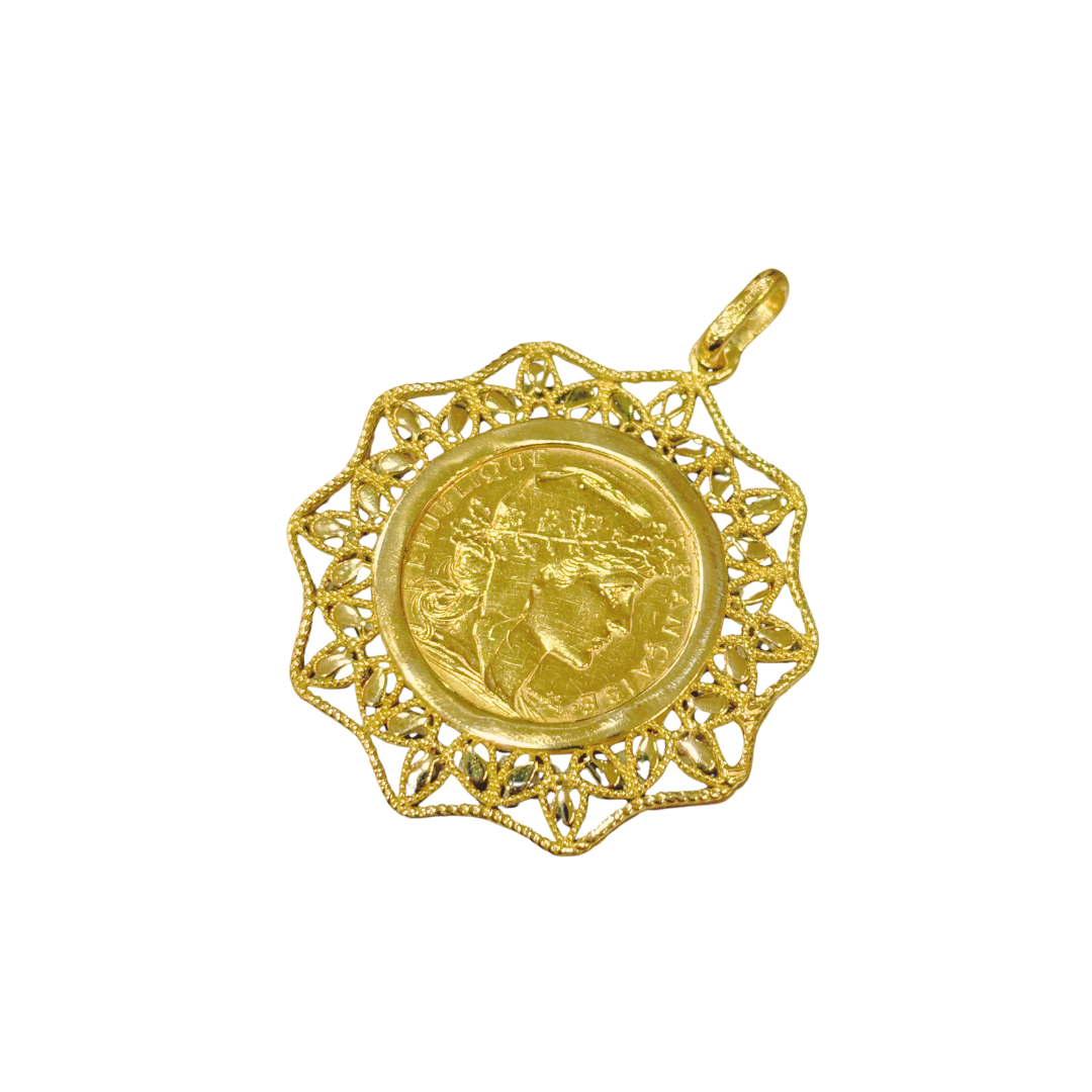 Pendentif Pièce - Or Jaune 750 & Pièce 20 Francs Marianne Coq