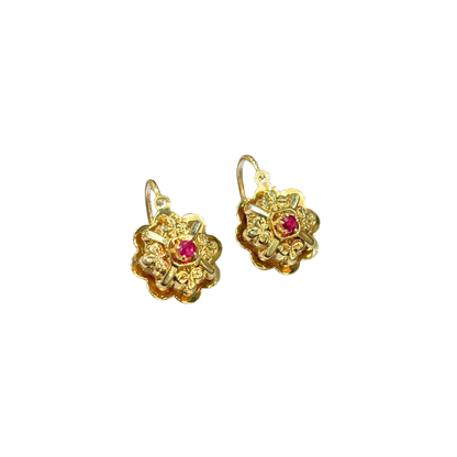 Boucles D'Oreilles Vintage - Or Jaune 750 & Rubis