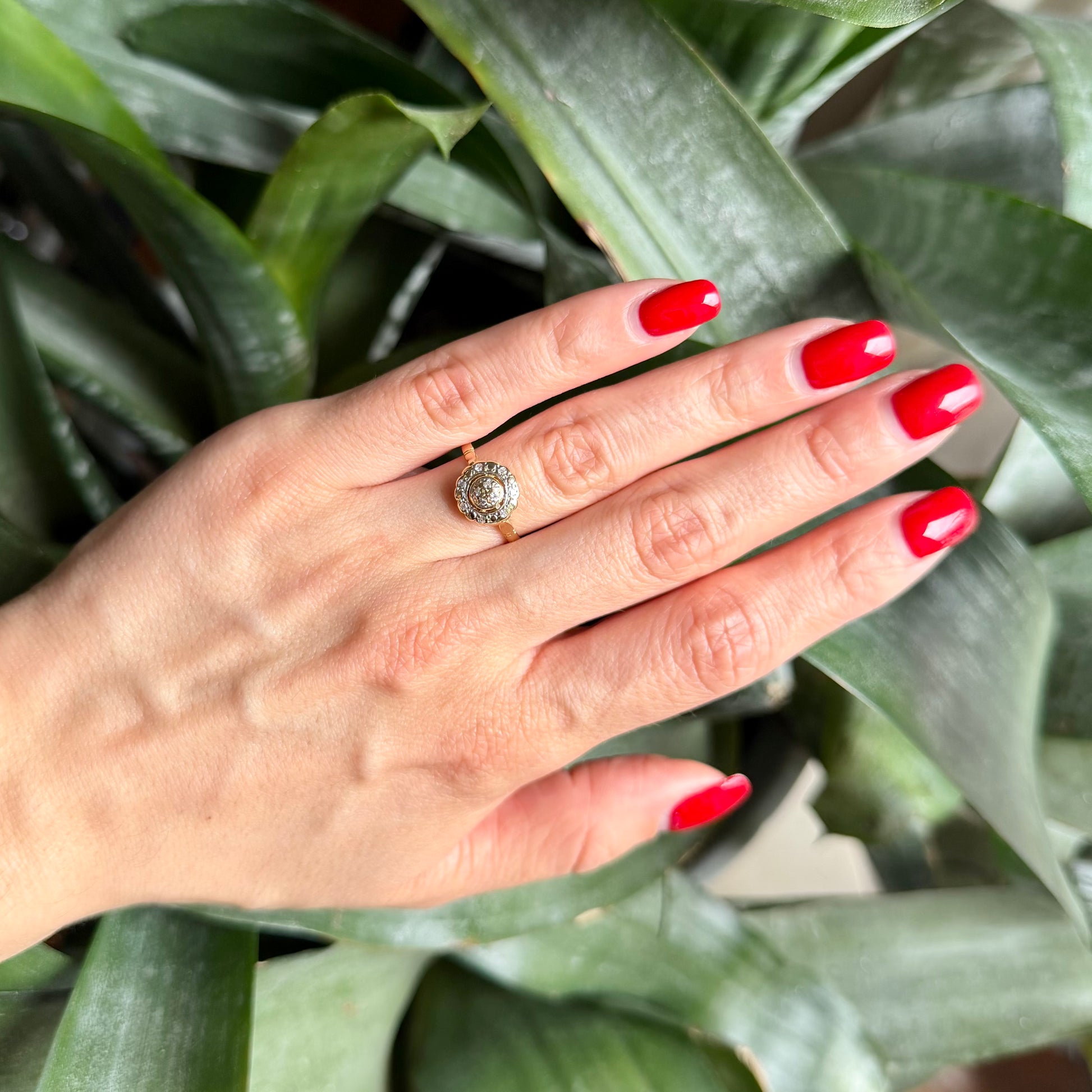 Bague Florale Vintage - Or Jaune 750 & Diamants