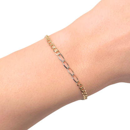 Bracelet Maille Alternée Bicolore - Or Jaune/Blanc 750