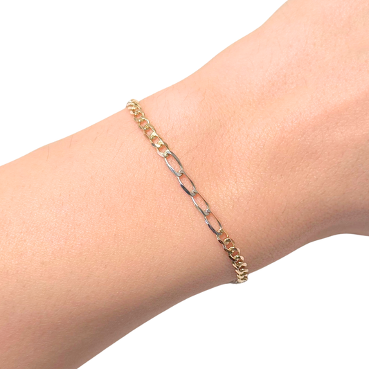 Bracelet Maille Alternée Bicolore - Or Jaune/Blanc 750