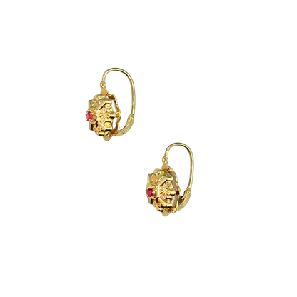 Boucles D'Oreilles Vintage - Or Jaune 750 & Rubis