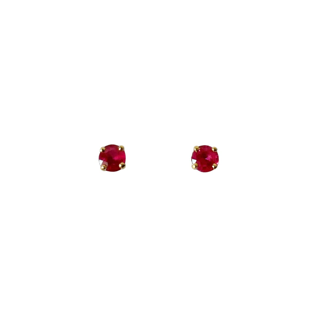 Boucles D'oreilles Puces - Or Jaune 750 & Rubis
