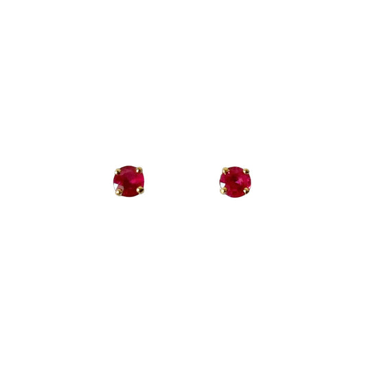 Boucles D'oreilles Puces - Or Jaune 750 & Rubis