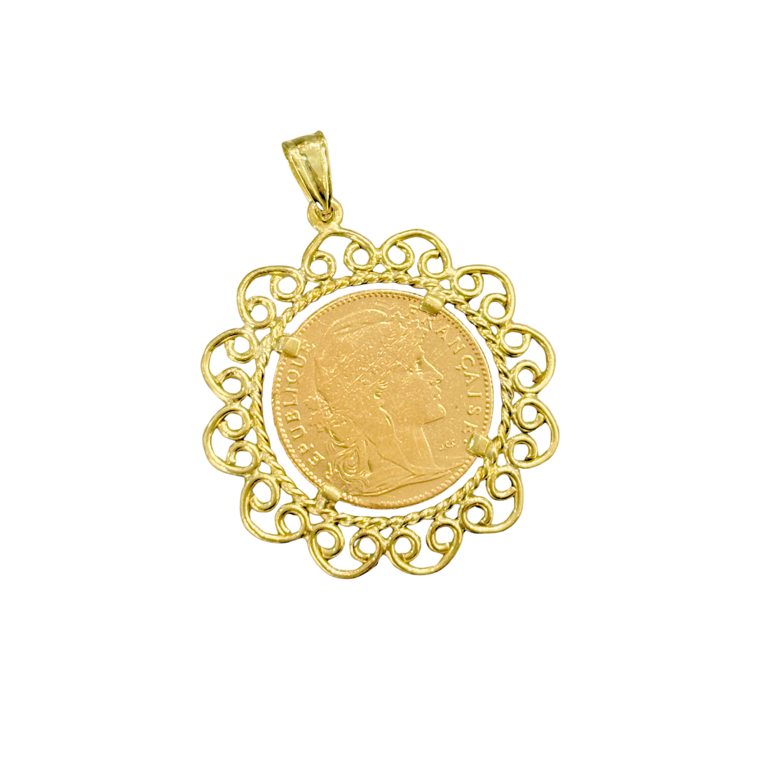 Pendentif Pièce - Or Jaune 750 & Pièce 10 Francs Marianne Coq