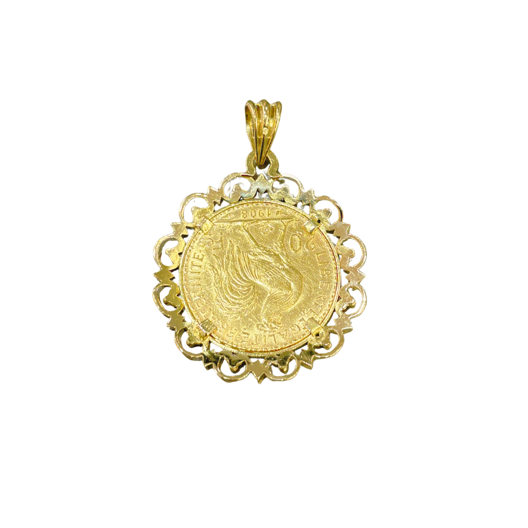 Pendentif Pièce - Or Jaune 750 & Pièce 20 Francs Marianne Coq