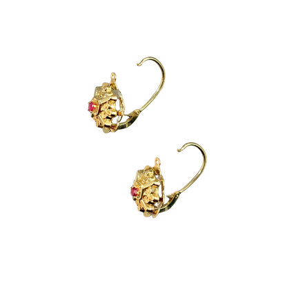 Boucles D'Oreilles Vintage - Or Jaune 750 & Rubis
