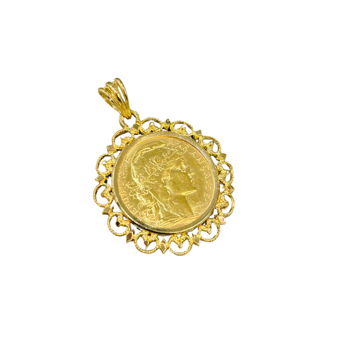 Pendentif Pièce - Or Jaune 750 & Pièce 20 Francs Marianne Coq