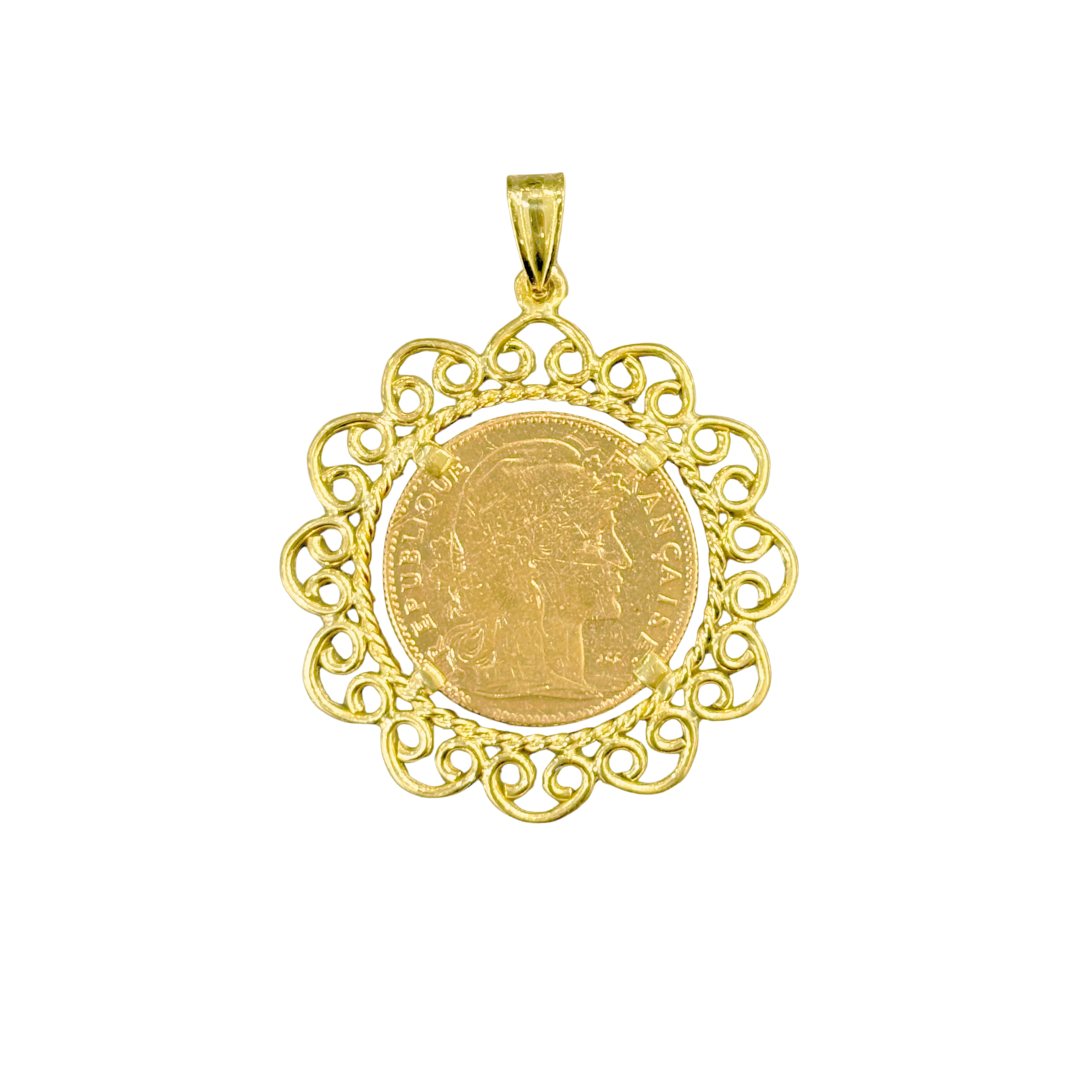 Pendentif Pièce - Or Jaune 750 & Pièce 10 Francs Marianne Coq