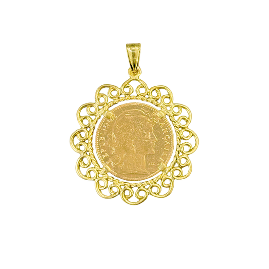 Pendentif Pièce - Or Jaune 750 & Pièce 10 Francs Marianne Coq