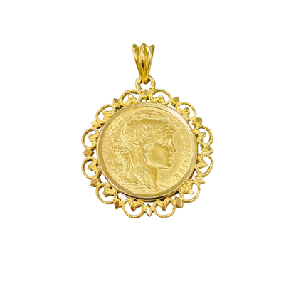 Pendentif Pièce - Or Jaune 750 & Pièce 20 Francs Marianne Coq