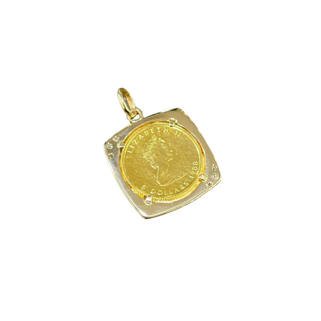 Pendentif Pièce - Or Jaune 585 & Pièce Or Maple Leaf 5 Dollars & Diamants