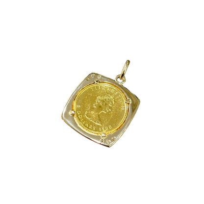 Pendentif Pièce - Or Jaune 585 & Pièce Or Maple Leaf 5 Dollars & Diamants