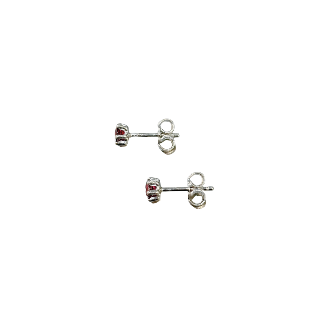 Boucles D'oreilles Puces - Or Blanc 750 & Rubis