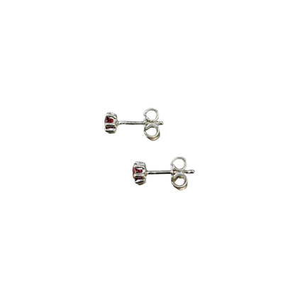 Boucles D'oreilles Puces - Or Blanc 750 & Rubis