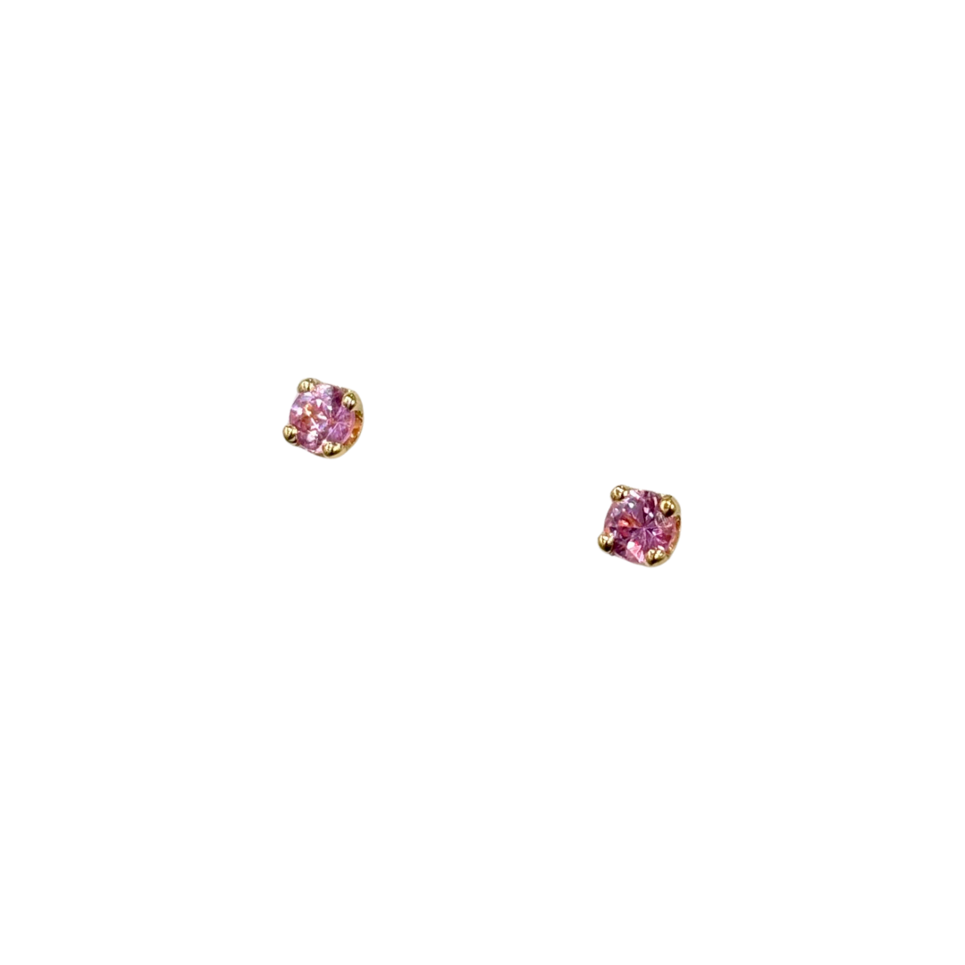 Boucles D'oreilles Puces - Or Jaune 750 & Saphir Rose