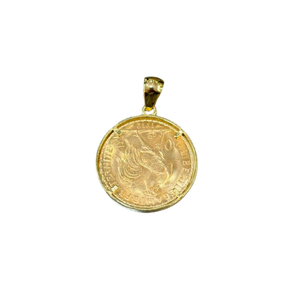 Pendentif Pièce - Or Jaune 750 & Pièce Or 20 Francs Marianne Coq