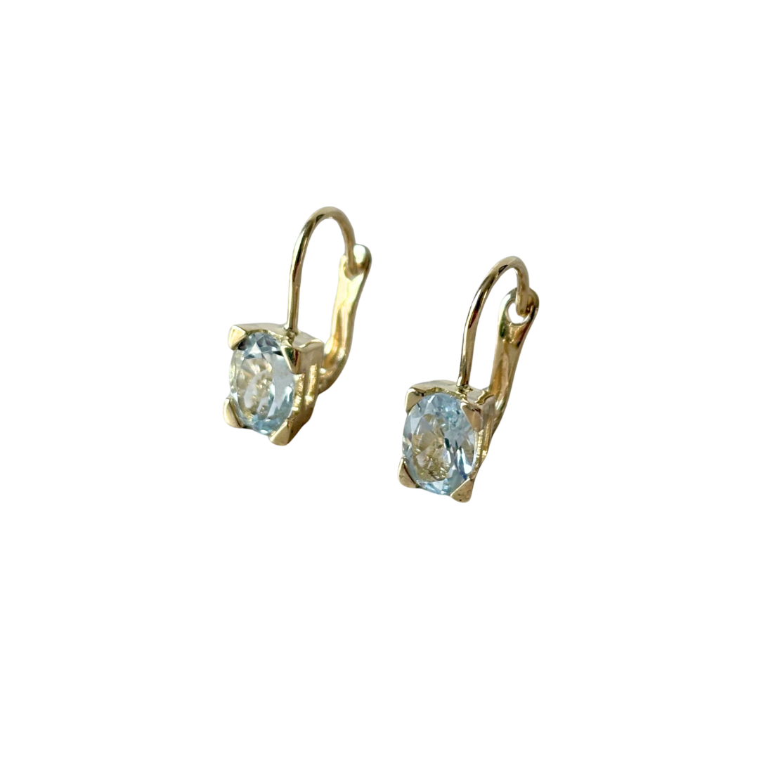 Boucles D'oreilles Dormeuse - Or Jaune 750 & Aigues-Marines
