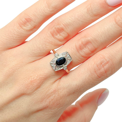 Bague Vintage - Or Jaune/Blanc 750 Saphir & Diamants