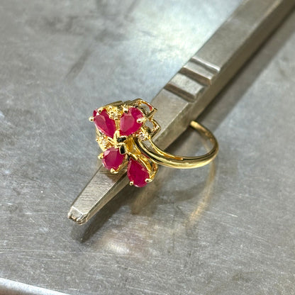 Bague Florale - Or Jaune 750 Rubis & Diamants