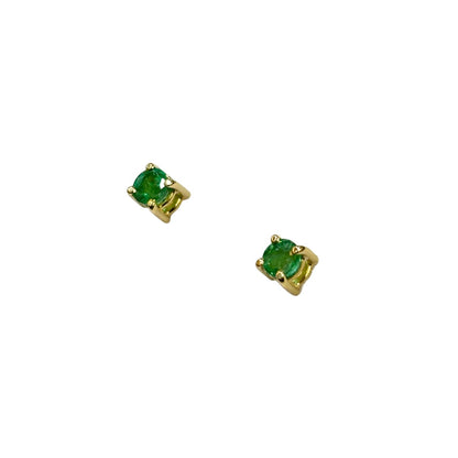 Boucles D'oreilles Puces - Or Jaune 750 & Émeraudes