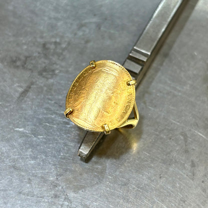 Bague Pièce - Or Jaune 750 & Pièce 10 Francs Marianne Coq