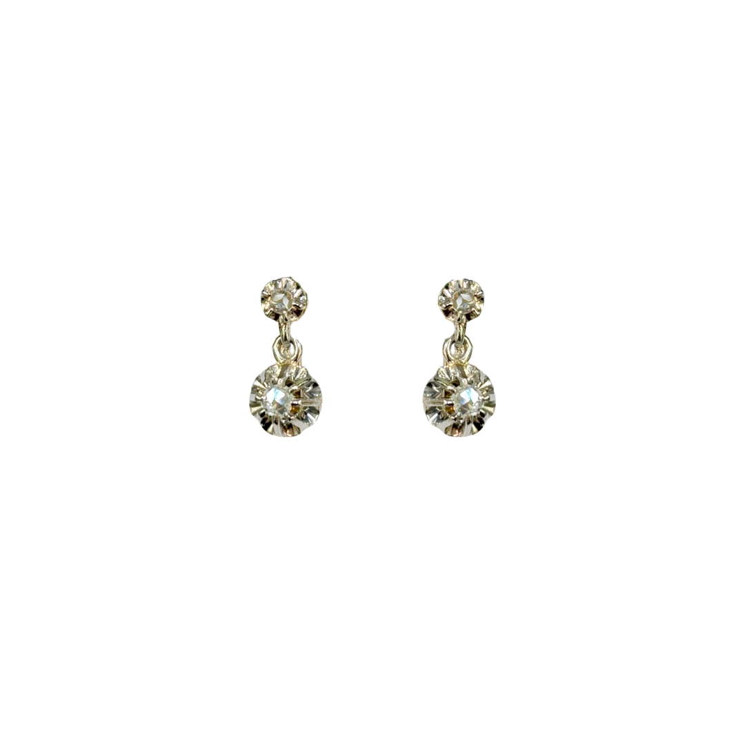 Boucles D'oreilles Vintage - Or Jaune/Blanc 750 & Diamants