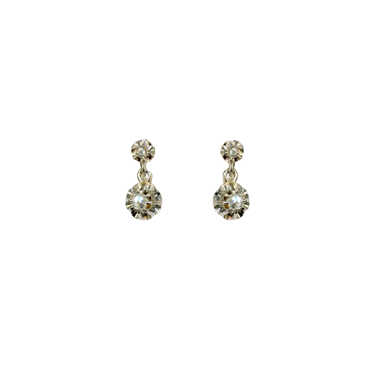 Boucles D'oreilles Vintage - Or Jaune/Blanc 750 & Diamants