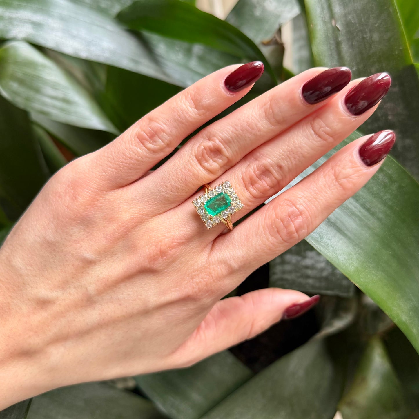 Bague Marguerite Vintage - Or Jaune 750 Émeraude & Diamants