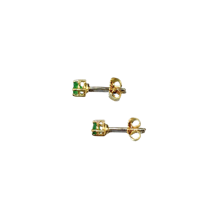 Boucles D'oreilles Puces - Or Jaune 750 & Émeraudes