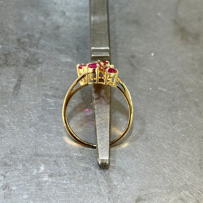 Bague Florale - Or Jaune 750 Rubis & Diamants