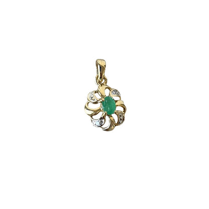 Pendentif Floral Vintage - Or Jaune 750 & Émeraude