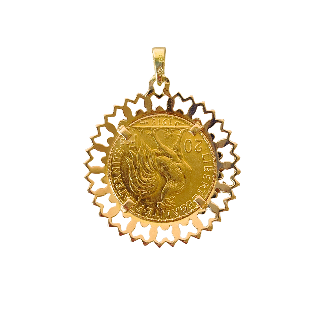 Pendentif Pièce - Or Jaune 750 & Pièce 20 Francs Marianne Coq