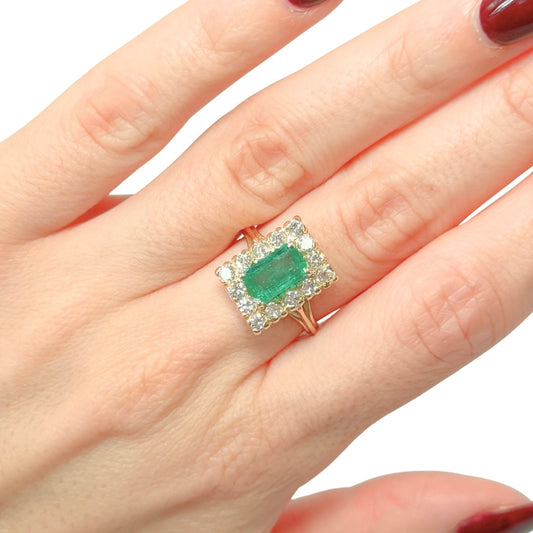 Bague Marguerite Vintage - Or Jaune 750 Émeraude & Diamants