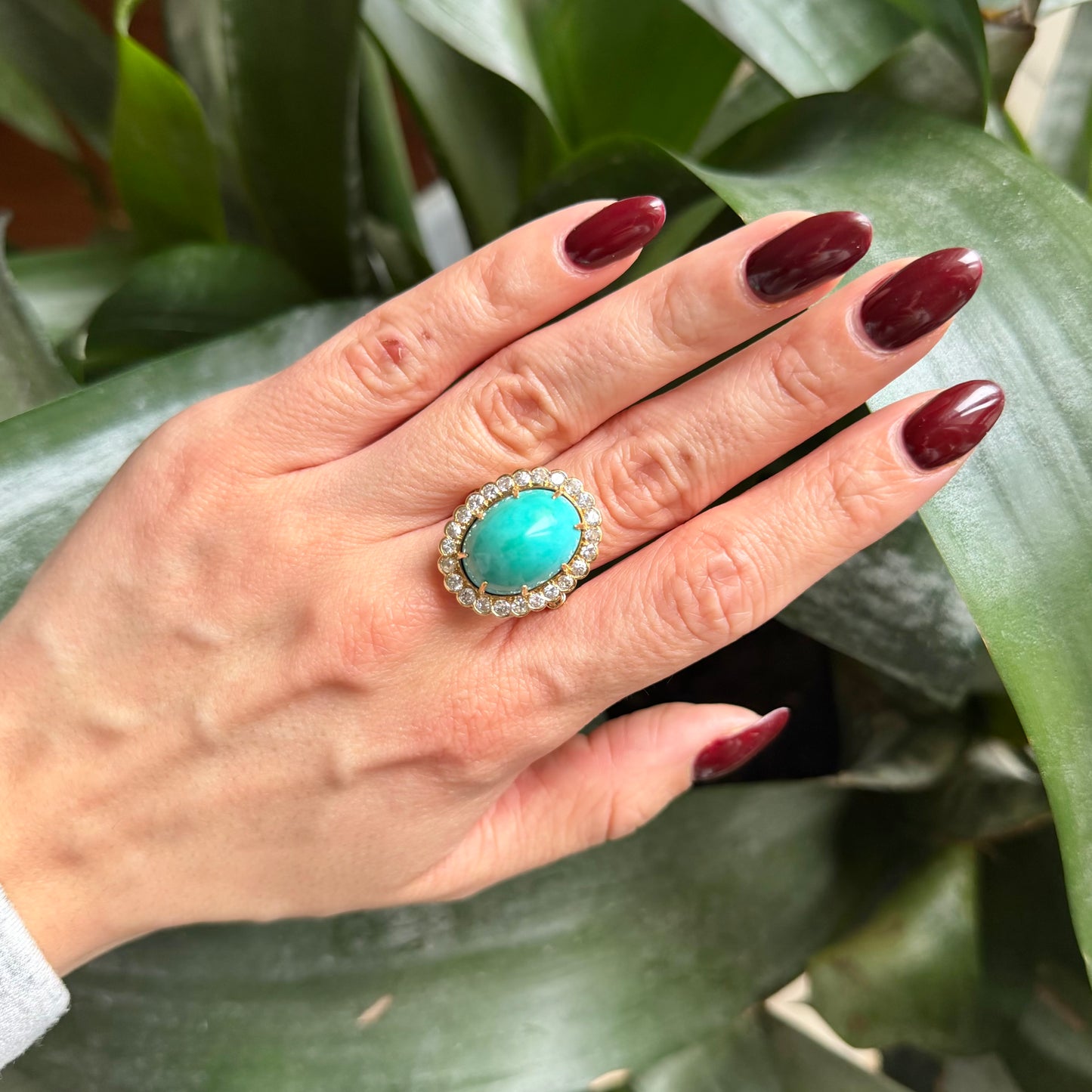 Bague Vintage Marguerite - Or Jaune 750 Turquoise & Diamants