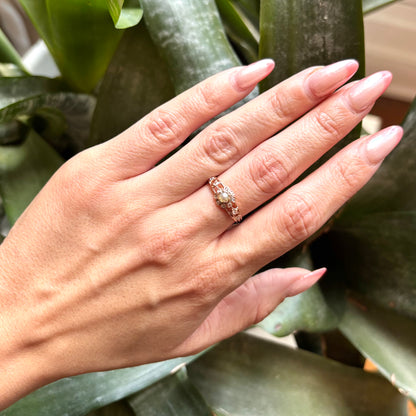 Bague Vintage - Or Rose 750 Perle Naturelle & Diamants