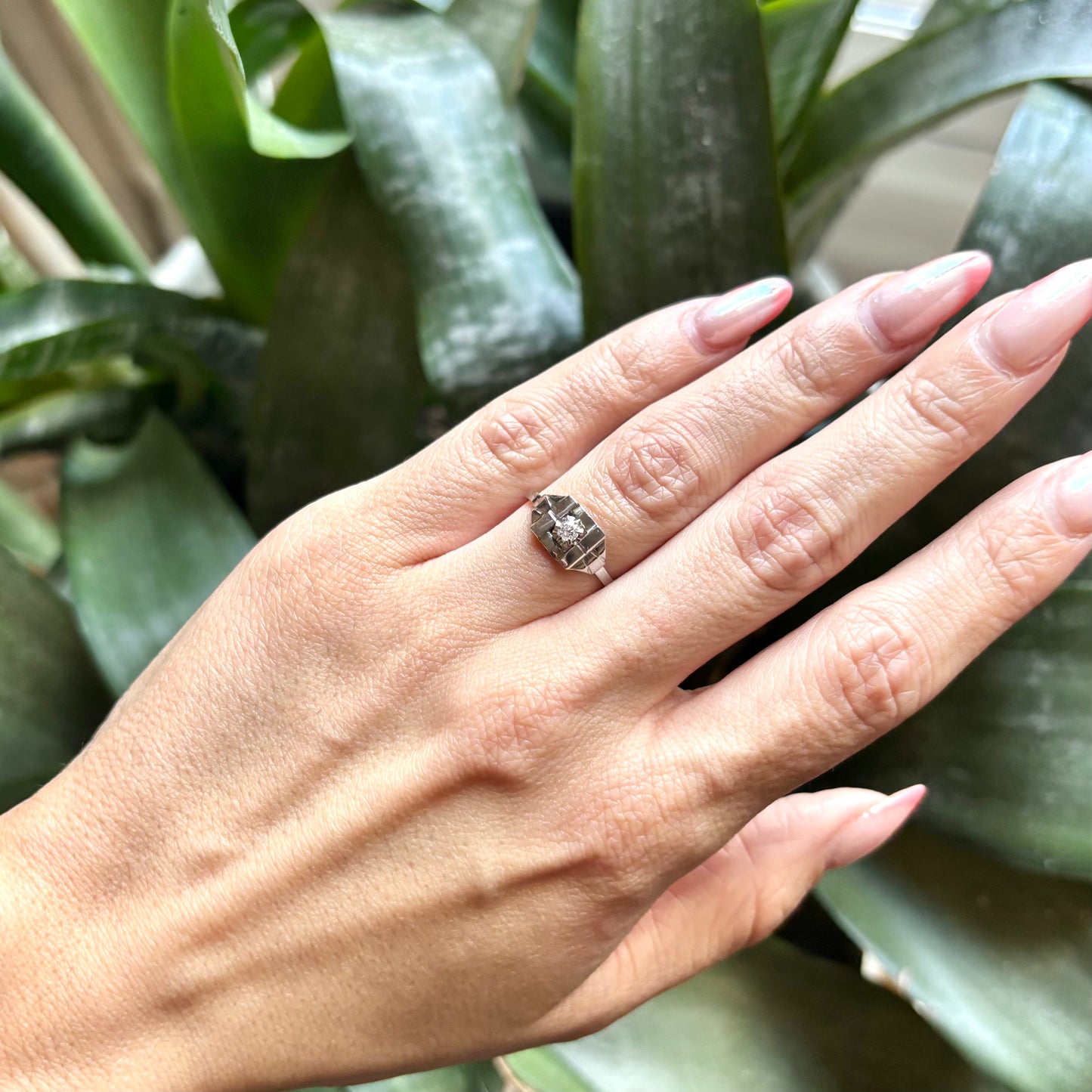 Bague Tank Vintage Art Déco - Or Blanc 750 & Diamant