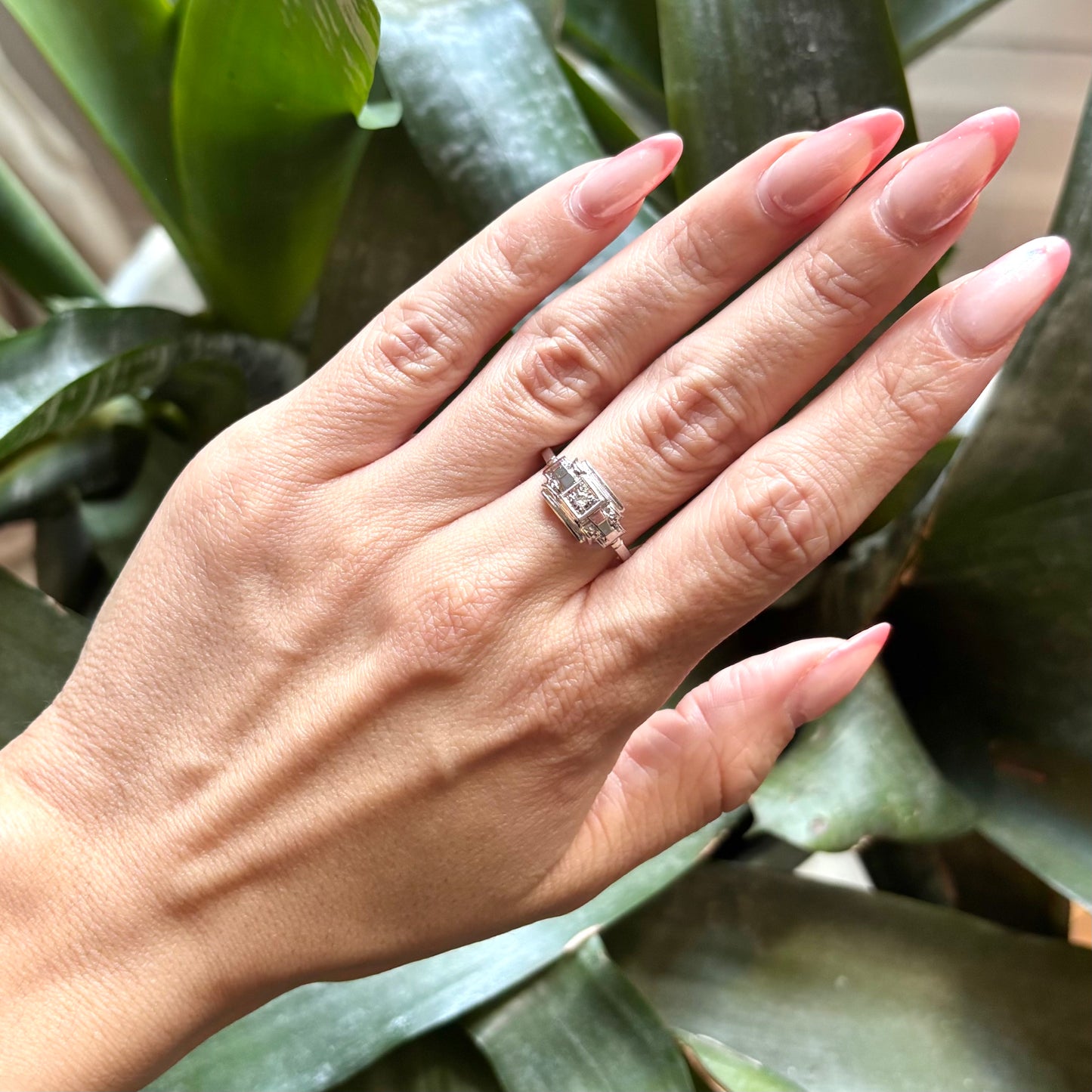 Bague Tank Vintage Art Déco - Or Blanc 750 & Diamant