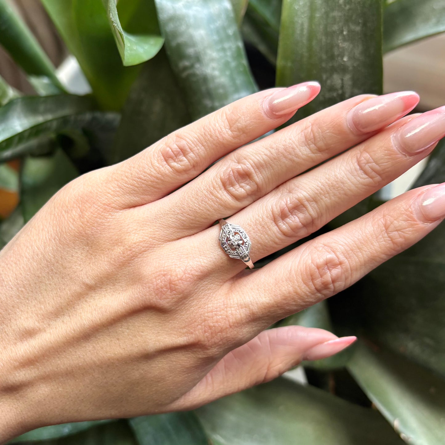 Bague Tank Vintage Art Déco - Or Blanc 750 & Diamant