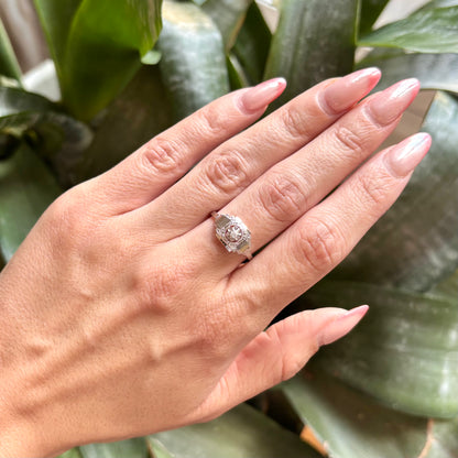 Bague Tank Vintage Art Déco - Or Blanc 750 & Diamant